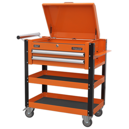 Sealey AP760MO Heavy-Duty Mobile Tool & Parts Trolley 2 Drawers & Lockable Top - Orange