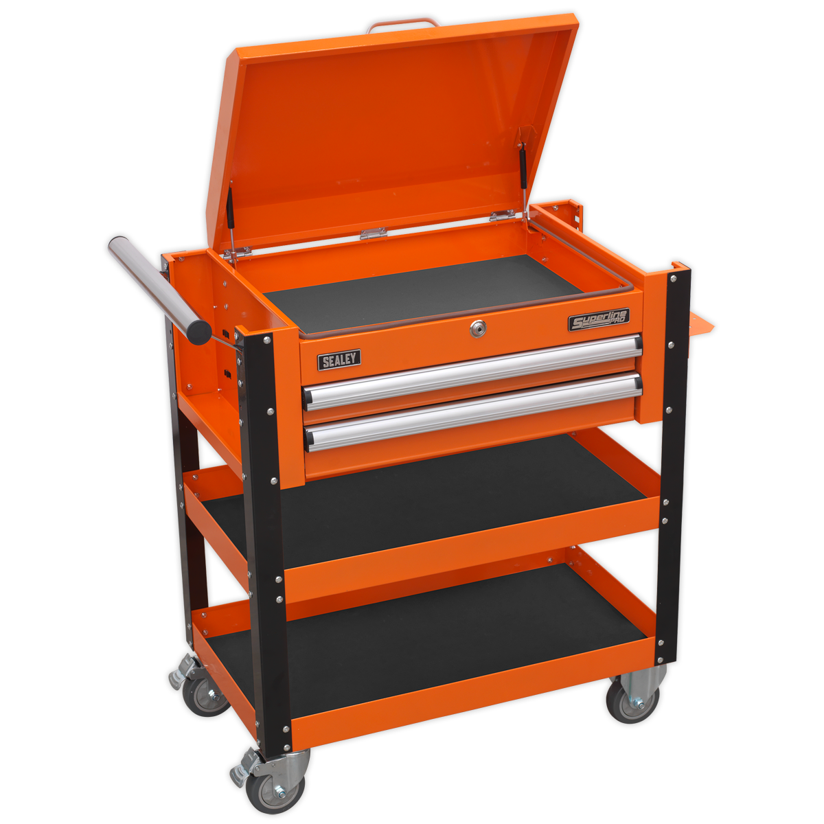 Sealey AP760MO Heavy-Duty Mobile Tool & Parts Trolley 2 Drawers & Lockable Top - Orange