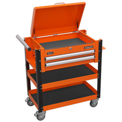 Sealey AP760MO Heavy-Duty Mobile Tool & Parts Trolley 2 Drawers & Lockable Top - Orange