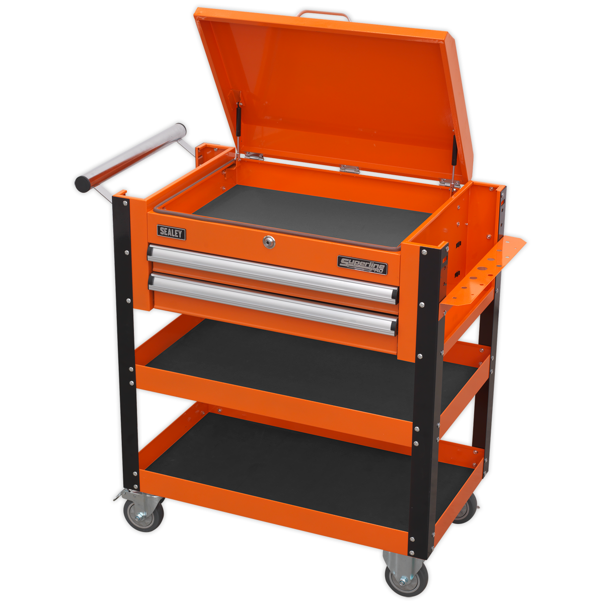 Sealey AP760MO Heavy-Duty Mobile Tool & Parts Trolley 2 Drawers & Lockable Top - Orange