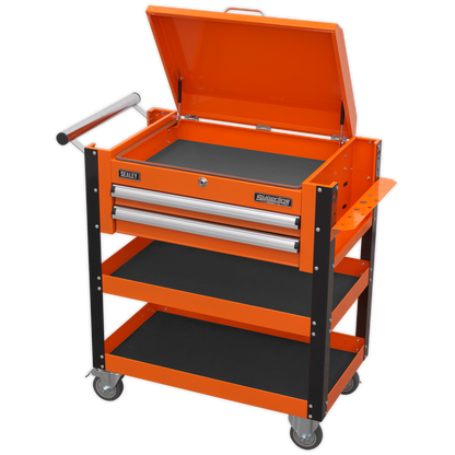 Sealey AP760MO Heavy-Duty Mobile Tool & Parts Trolley 2 Drawers & Lockable Top - Orange