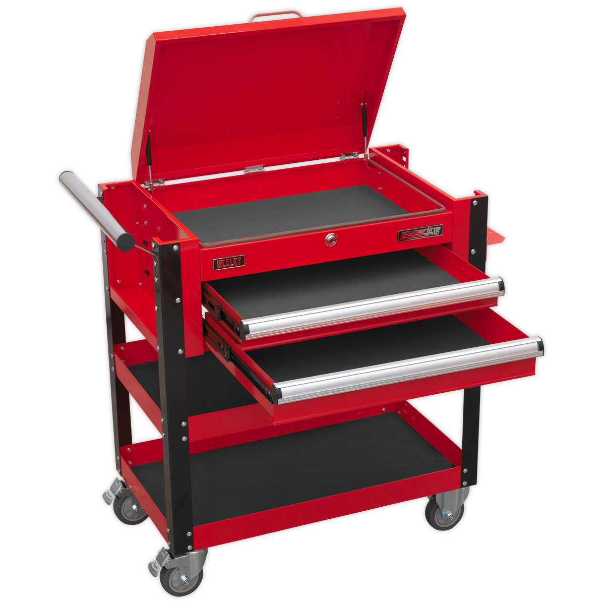 Sealey AP760M Heavy-Duty Mobile Tool & Parts Trolley 2 Drawers & Lockable Top - Red