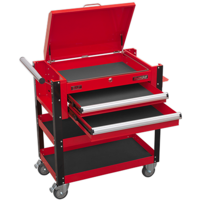 Sealey AP760M Heavy-Duty Mobile Tool & Parts Trolley 2 Drawers & Lockable Top - Red