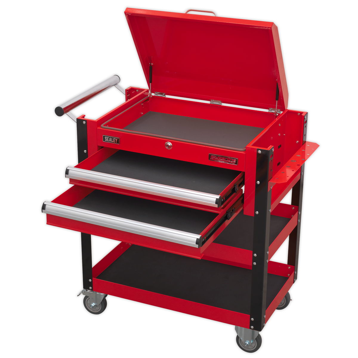 Sealey AP760M Heavy-Duty Mobile Tool & Parts Trolley 2 Drawers & Lockable Top - Red