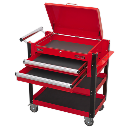 Sealey AP760M Heavy-Duty Mobile Tool & Parts Trolley 2 Drawers & Lockable Top - Red