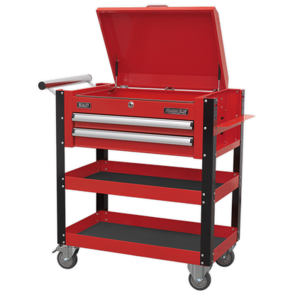 Sealey AP760M Heavy-Duty Mobile Tool & Parts Trolley 2 Drawers & Lockable Top - Red