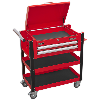 Sealey AP760M Heavy-Duty Mobile Tool & Parts Trolley 2 Drawers & Lockable Top - Red