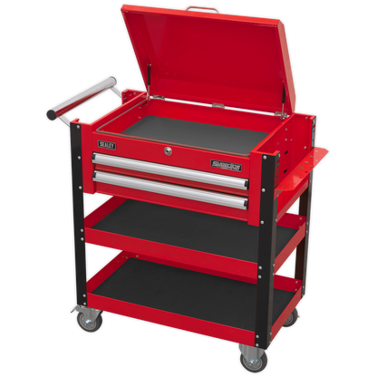 Sealey AP760M Heavy-Duty Mobile Tool & Parts Trolley 2 Drawers & Lockable Top - Red