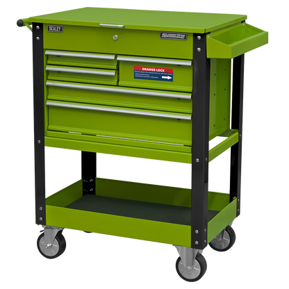 Sealey AP890MHV Heavy-Duty Mobile Tool & Parts Trolley with 5 Drawers and Lockable Top- Hi-Vis Green