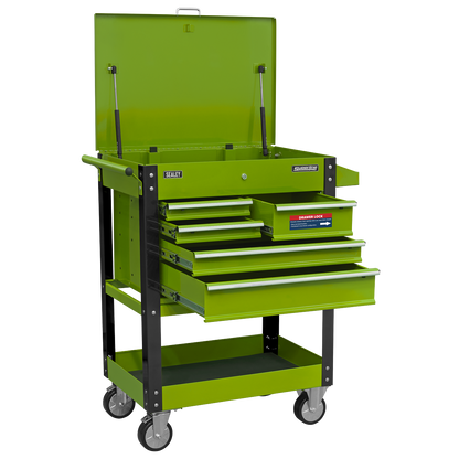 Sealey AP890MHV Heavy-Duty Mobile Tool & Parts Trolley with 5 Drawers and Lockable Top- Hi-Vis Green