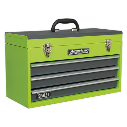 Sealey AP9243BBHV Tool Chest 3 Drawer Portable with Ball-Bearing Slides - Green/Grey