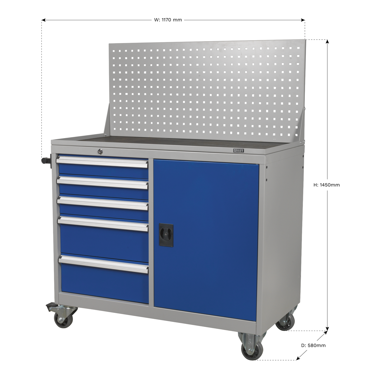 Sealey API1103A Industrial Mobile Workstation 5 Drawer & 1 Shelf Locker