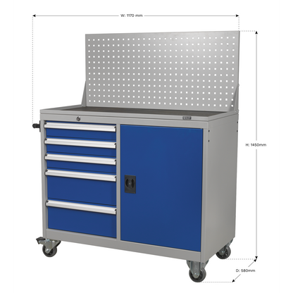 Sealey API1103A Industrial Mobile Workstation 5 Drawer & 1 Shelf Locker