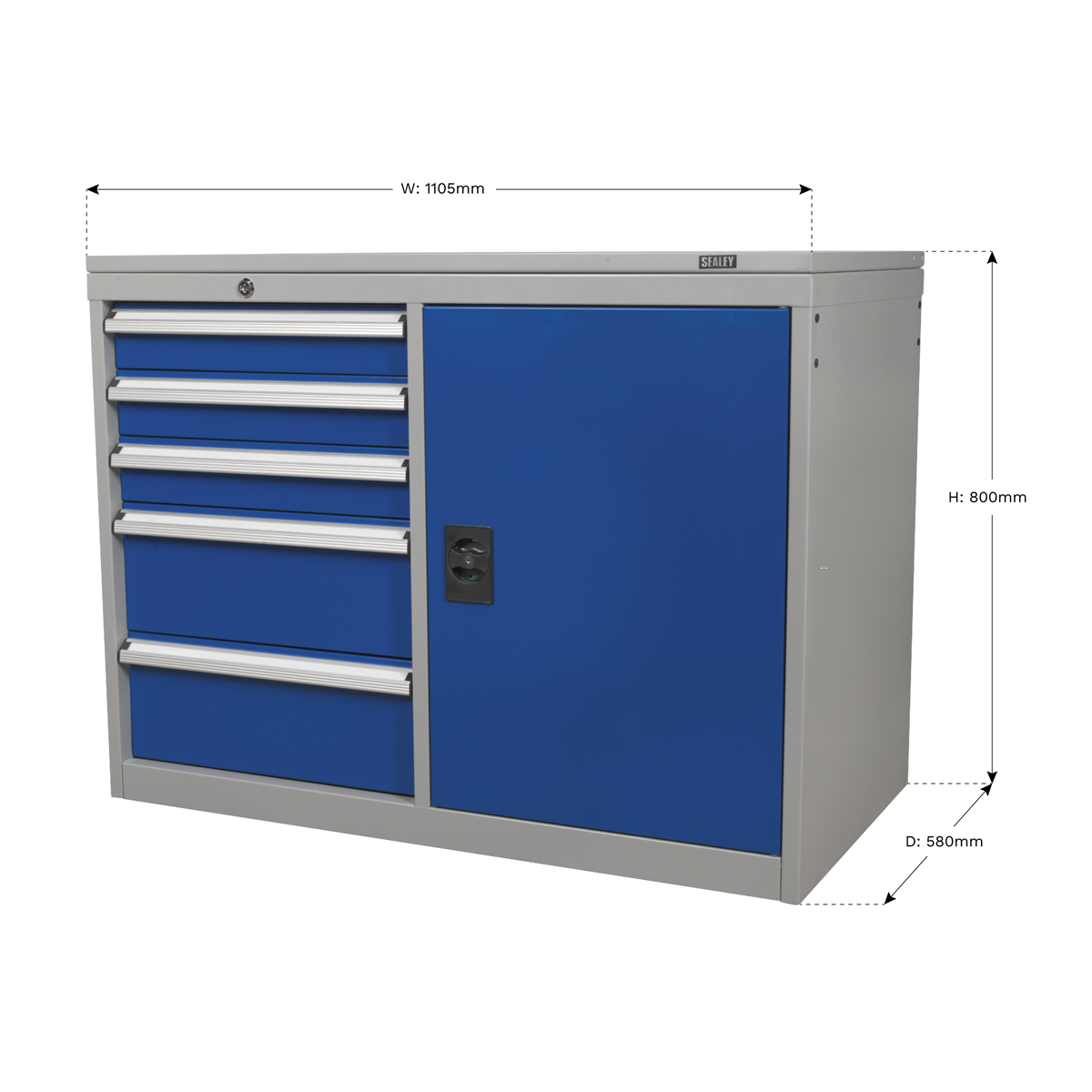 Sealey API1103B Industrial Cabinet/Workstation 5 Drawer & 1 Shelf Locker