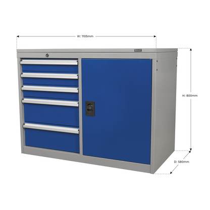 Sealey API1103B Industrial Cabinet/Workstation 5 Drawer & 1 Shelf Locker