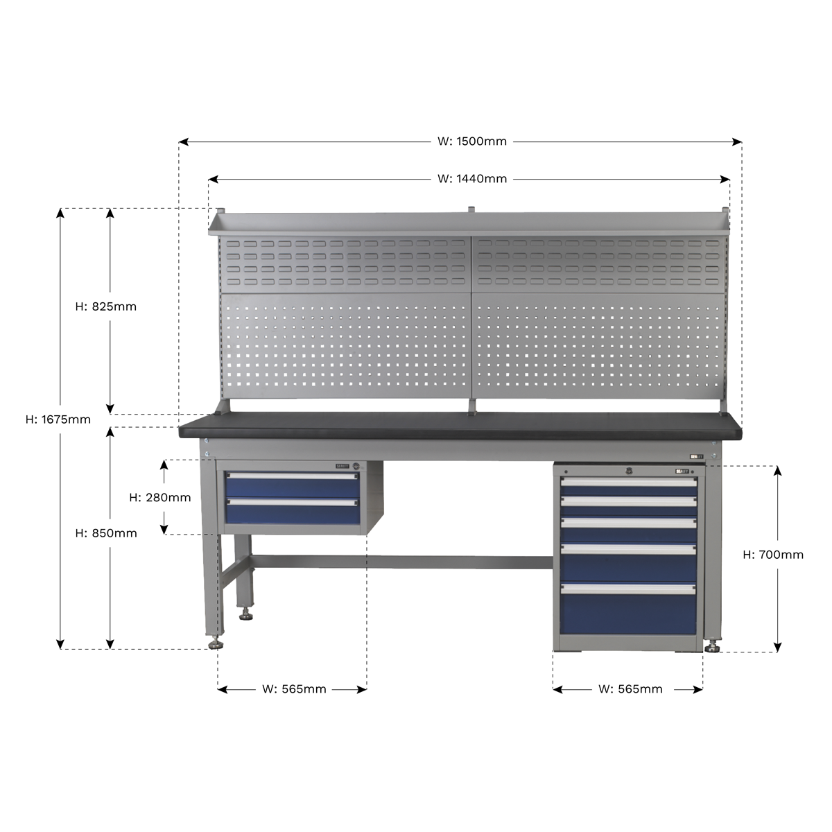 Sealey API1500COMB02 1.5m Complete Industrial Workstation & Cabinet Combo