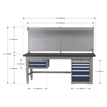 Sealey API1500COMB02 1.5m Complete Industrial Workstation & Cabinet Combo