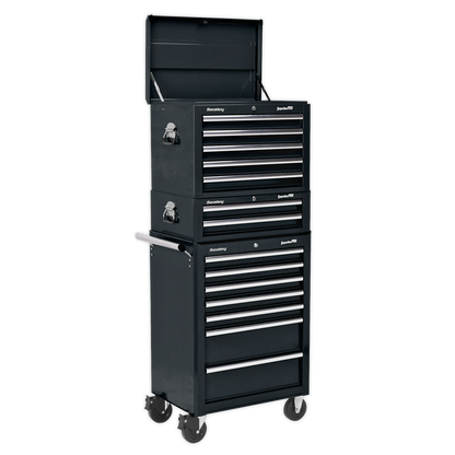 Sealey APSTACKTB Topchest Mid-Box Tool Chest & Rollcab Combination 14 Drawer with Ball-Bearing Slides - Black