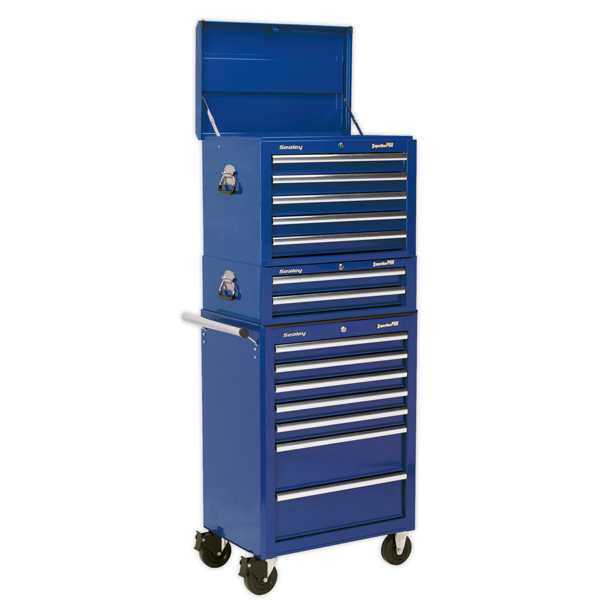 Sealey APSTACKTC Topchest Mid-Box Tool Chest & Rollcab Combination 14 Drawer with Ball-Bearing Slides - Blue