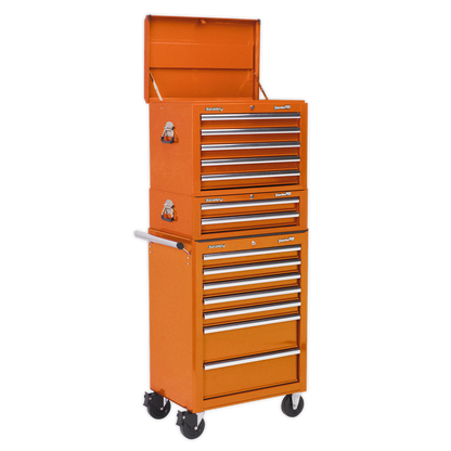 Sealey APSTACKTO Topchest Mid-Box Tool Chest & Rollcab Combination 14 Drawer with Ball-Bearing Slides - Orange