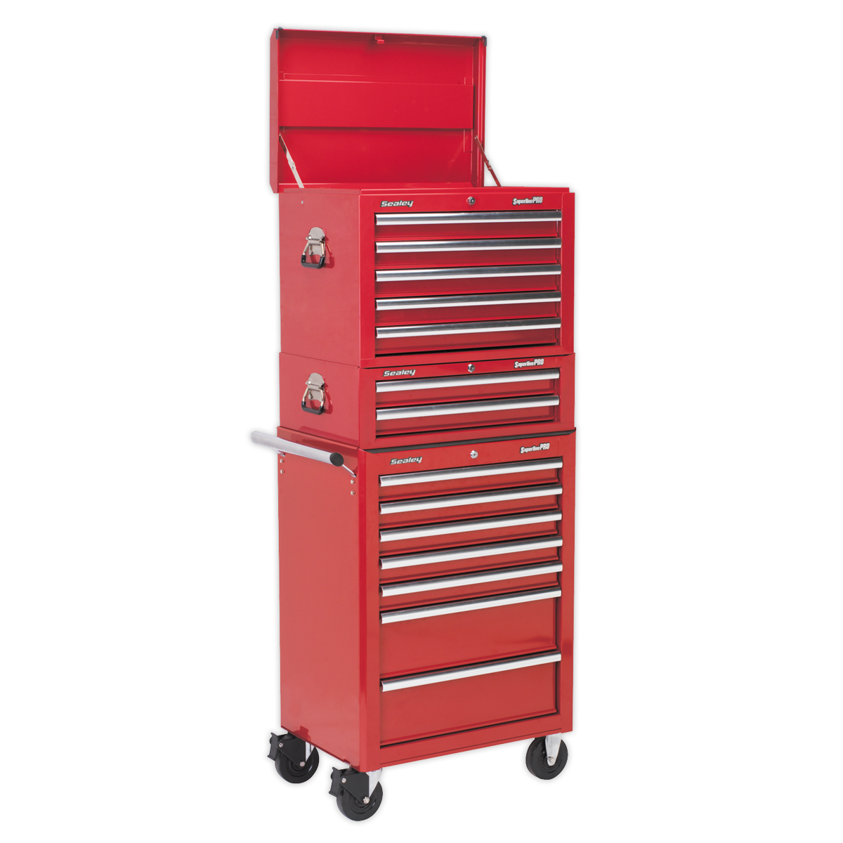 Sealey APSTACKTR Topchest Mid-Box Tool Chest & Rollcab Combination 14 Drawer with Ball-Bearing Slides - Red