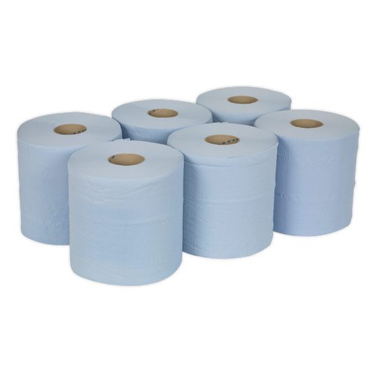 Sealey BLU150 Paper Roll Blue 2-Ply Embossed 150m Pack of 6