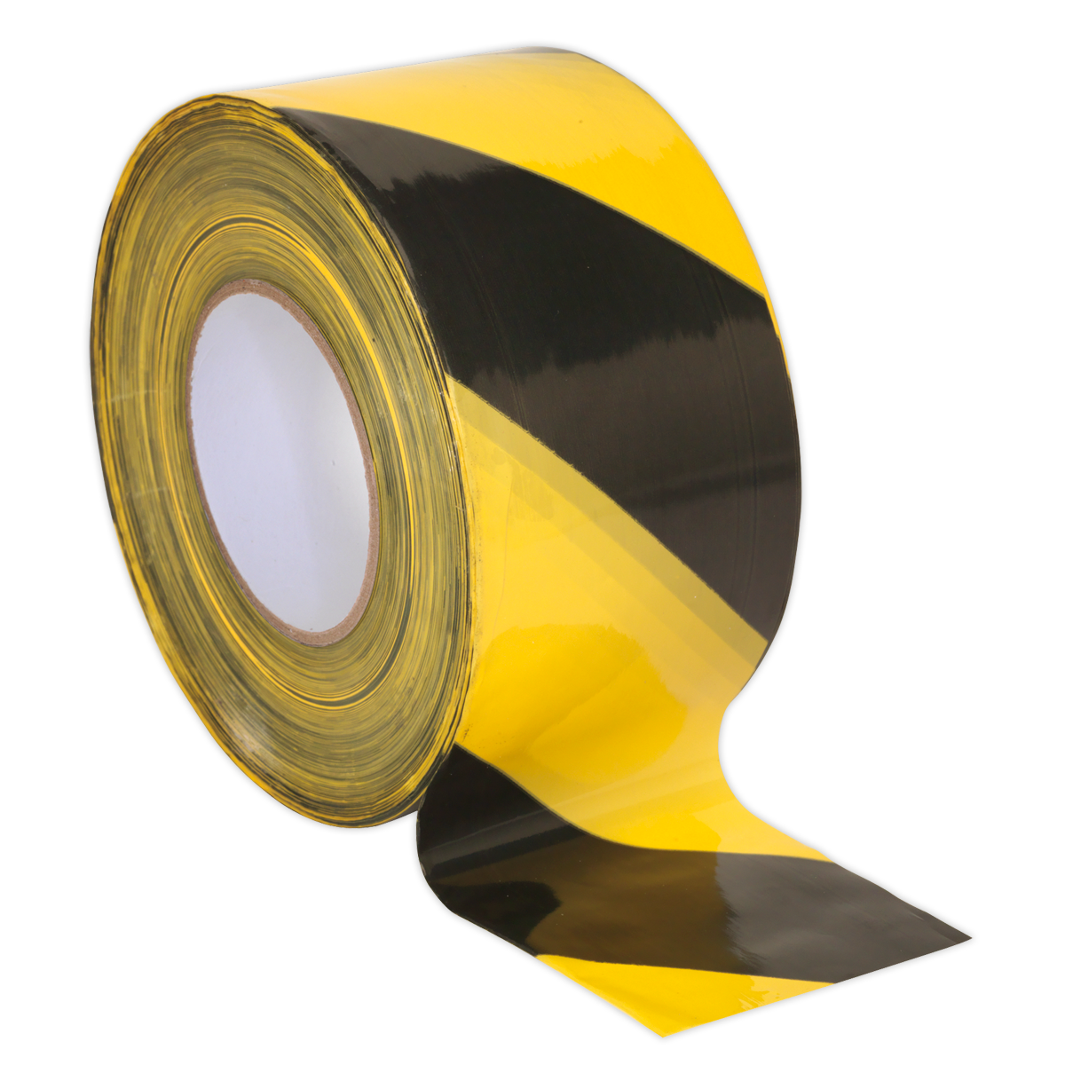 Sealey BTBY Hazard Warning Barrier Tape 80mm x 100m Black/Yellow Non-Adhesive