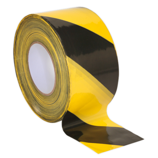 Sealey BTBY Hazard Warning Barrier Tape 80mm x 100m Black/Yellow Non-Adhesive