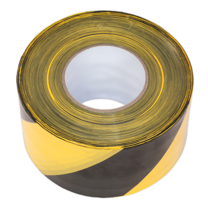 Sealey BTBY Hazard Warning Barrier Tape 80mm x 100m Black/Yellow Non-Adhesive