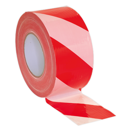 Sealey BTRW Hazard Warning Barrier Tape 80mm x 100m Red/White Non-Adhesive