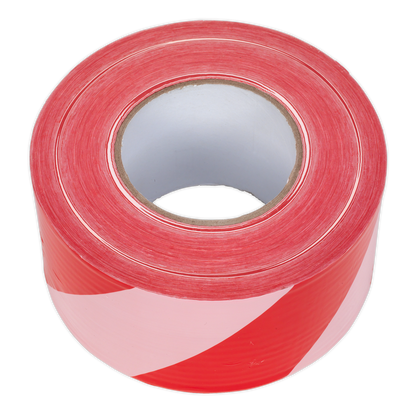 Sealey BTRW Hazard Warning Barrier Tape 80mm x 100m Red/White Non-Adhesive