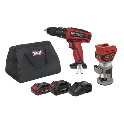 Sealey CP20VCOMBO12 2 x 20V SV20 Series Cordless Router & Combi Drill Kit - 2 Batteries