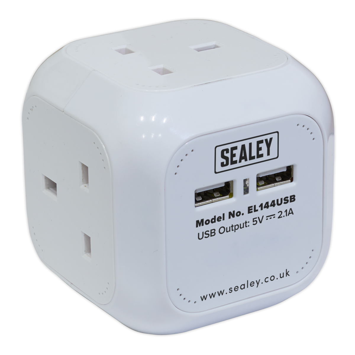 Sealey EL144USB Extension Cable Cube 1.4m 4 x 230V & 2 x USB Sockets - White