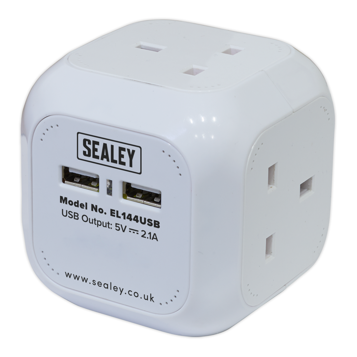 Sealey EL144USB Extension Cable Cube 1.4m 4 x 230V & 2 x USB Sockets - White