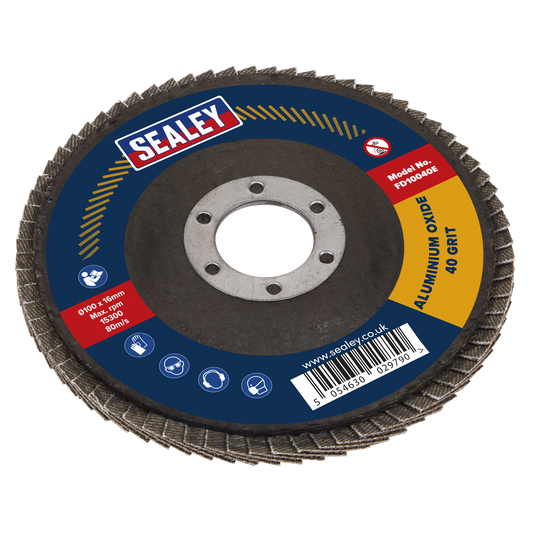 Sealey FD10040E Flap Disc Aluminium Oxide Ø100mm Ø16mm Bore 40Grit
