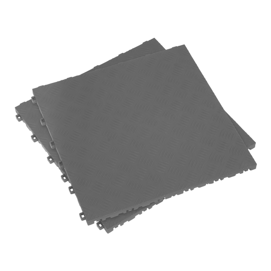 Sealey FT3G Polypropylene Floor Tile 400 x 400mm - Grey Treadplate - Pack of 9