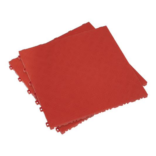 Sealey FT3R Polypropylene Floor Tile 400 x 400mm - Red Treadplate - Pack of 9