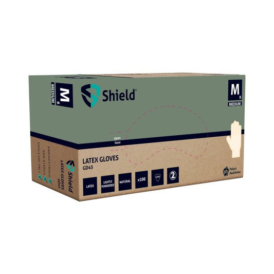 PH Shield GD45 Lightly Powdered Latex Disposable Gloves Box 100