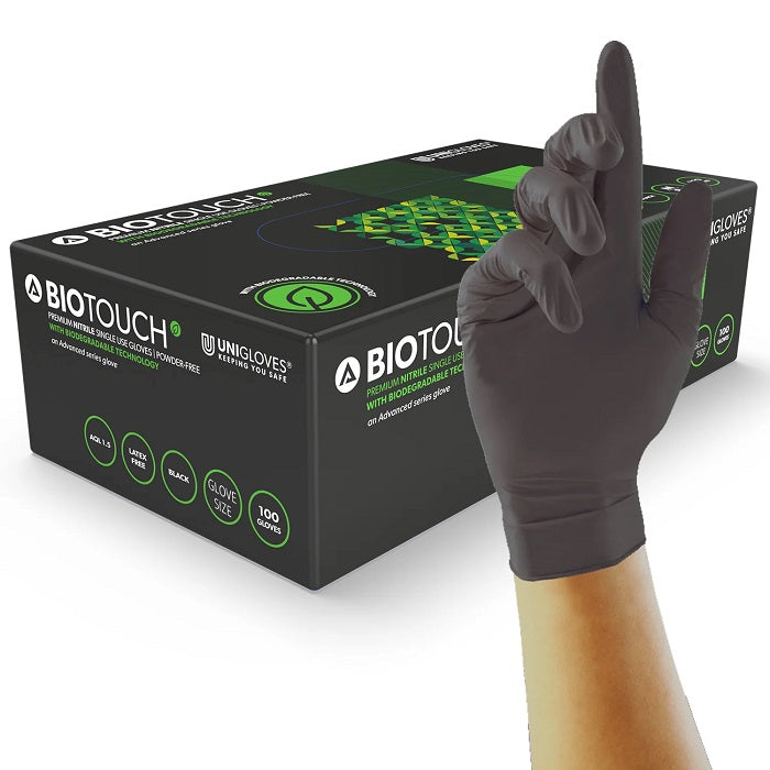 Unigloves BioTouch Black Biodegradable Disposable Nitrile Gloves GM009-McCormickTools