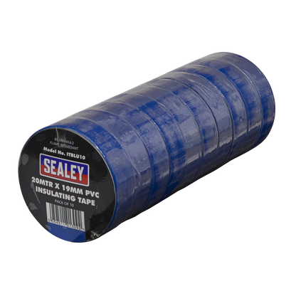 Sealey ITBLU10 PVC Insulating Tape 19mm x 20m Blue Pack of 10