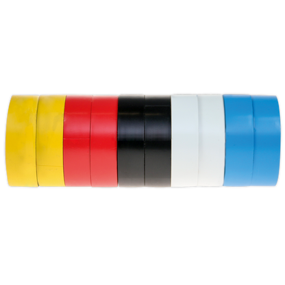 Sealey ITMIX10 PVC Insulating Tape 19mm x 20m Mixed Colours Pack of 10