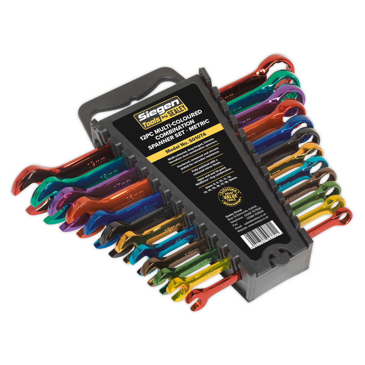 Siegen S01074 Combination Spanner Set 12pc Multi-Coloured Metric