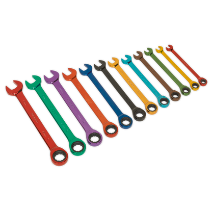 Siegen S01075 Ratchet Combination Spanner Set 12pc Multi-Coloured Metric