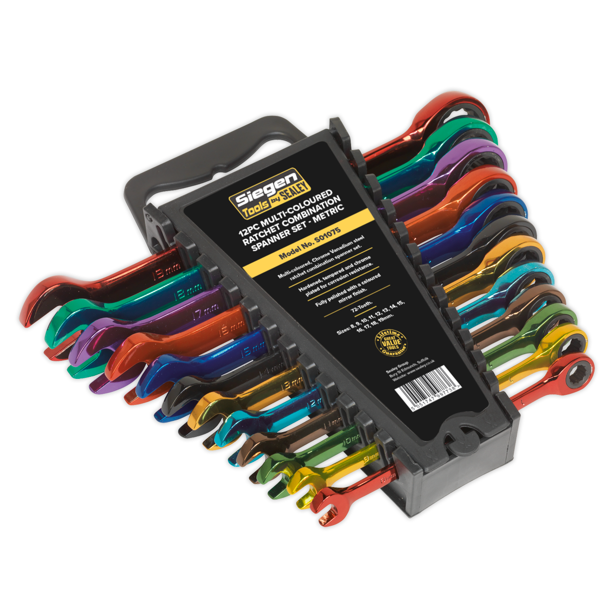 Siegen S01075 Ratchet Combination Spanner Set 12pc Multi-Coloured Metric