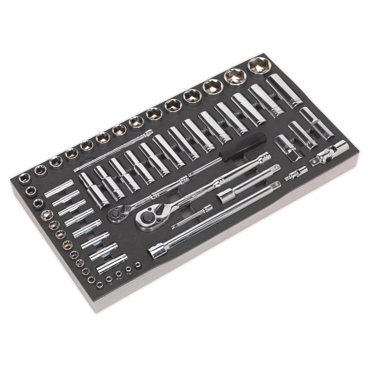 Siegen S01122 Tool Tray with Socket Set 62pc 1/4" & 1/2"Sq Drive Metric