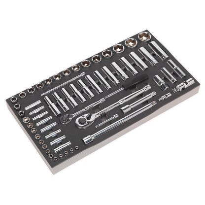 Siegen S01122 Tool Tray with Socket Set 62pc 1/4" & 1/2"Sq Drive Metric