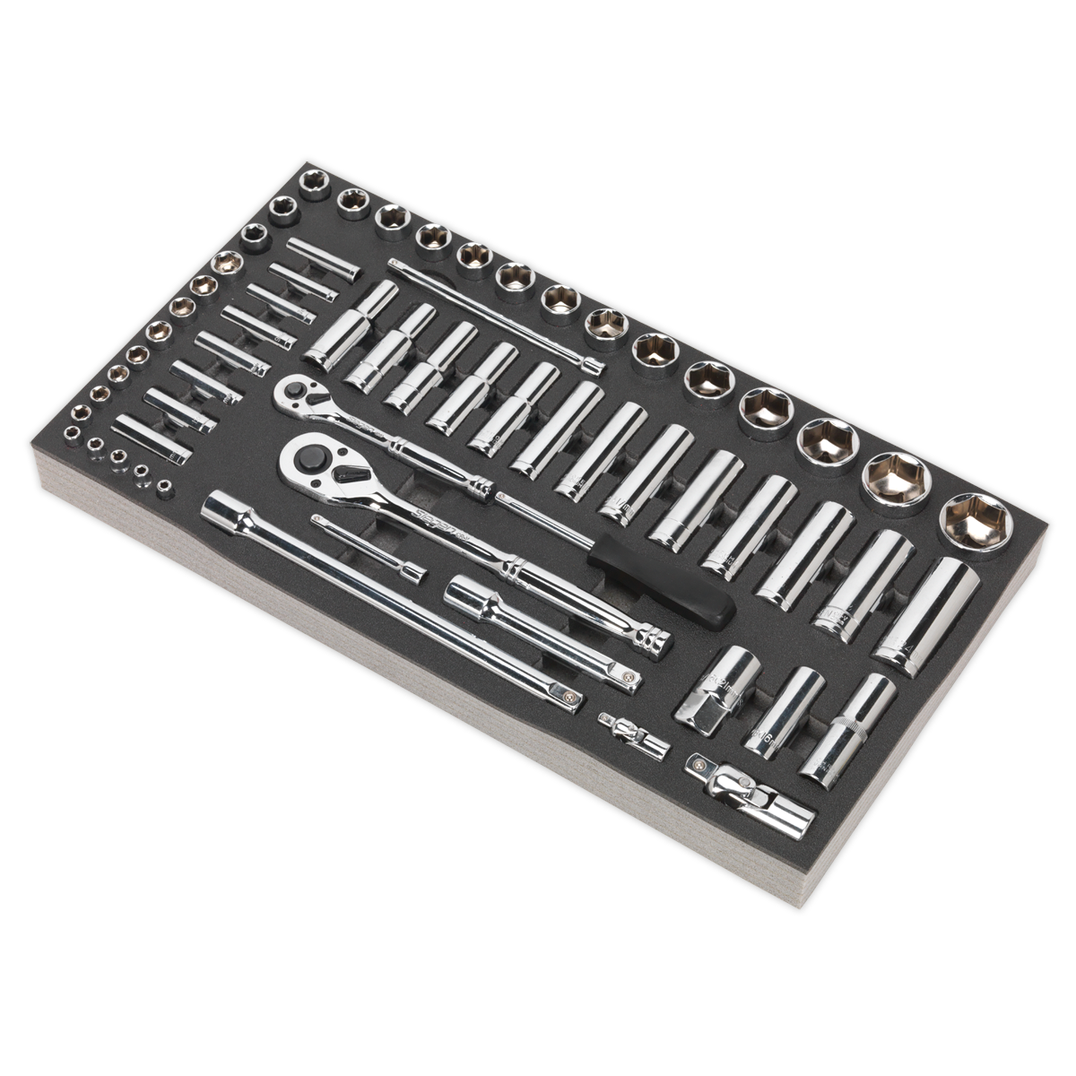 Siegen S01122 Tool Tray with Socket Set 62pc 1/4" & 1/2"Sq Drive Metric