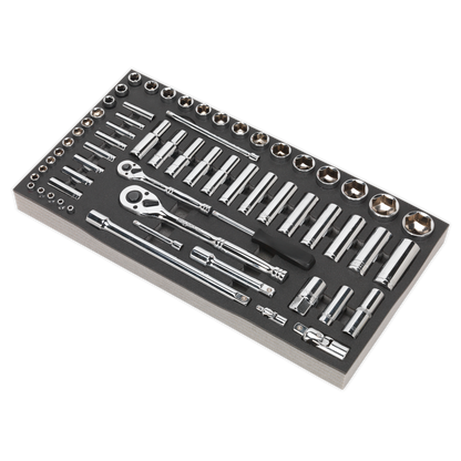 Siegen S01122 Tool Tray with Socket Set 62pc 1/4" & 1/2"Sq Drive Metric