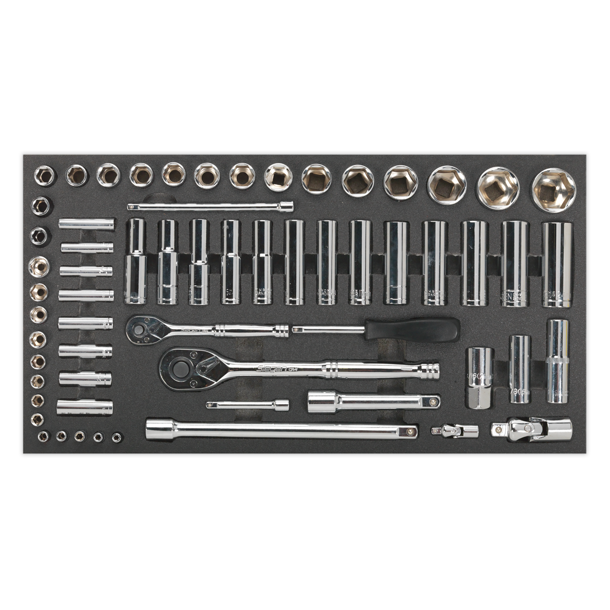 Siegen S01122 Tool Tray with Socket Set 62pc 1/4" & 1/2"Sq Drive Metric