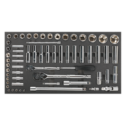 Siegen S01122 Tool Tray with Socket Set 62pc 1/4" & 1/2"Sq Drive Metric